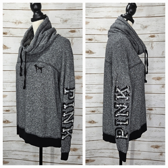 Pink Victoria Secret Cowl Neck Drawstring Bling Logo Sweater Small - Picture 1 of 7